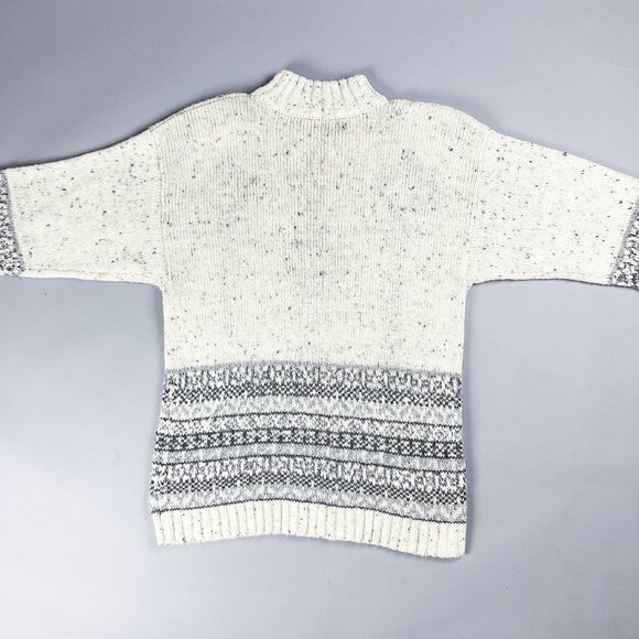 Fair Isle Sweater, Vintage 90's Mock Neck Geometric Knit Women's Pullover Jumper - Picture 5 of 7